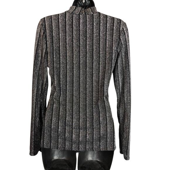 Guess Silver Striped Mockneck Top Small Disco Metallic Shimmer Long sleeve Black - Picture 6 of 8